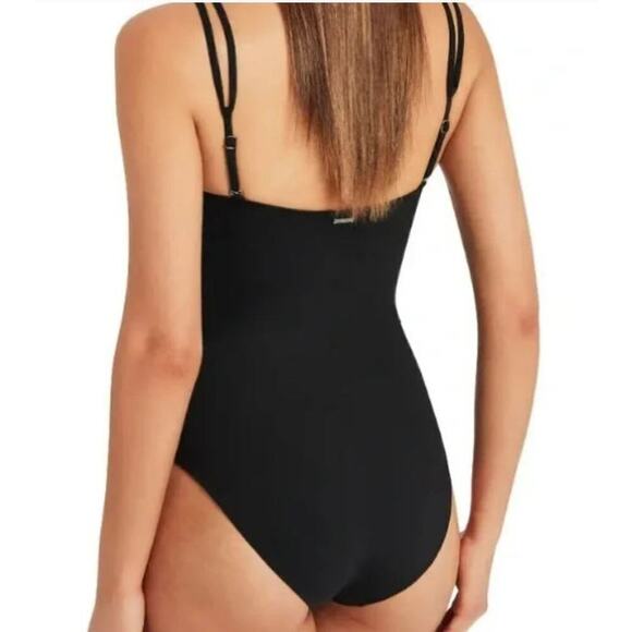SEA LEVEL SWIM 292767 Dark Romance High Leg Bandeau One-Piece Swimsuit Black 6 - Picture 2 of 8